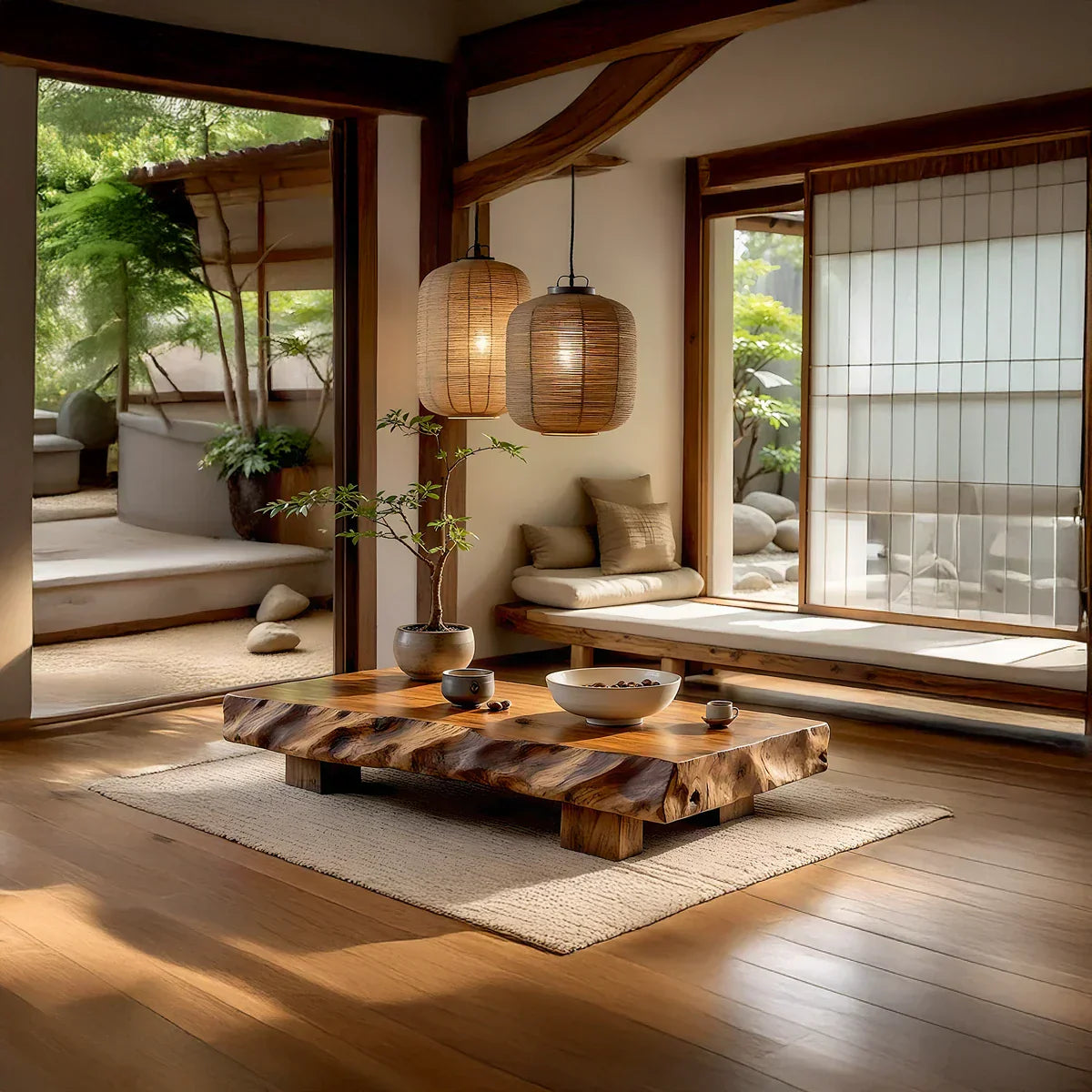 Zen Live-Edge Solid Wood Table for Minimalist Lounge