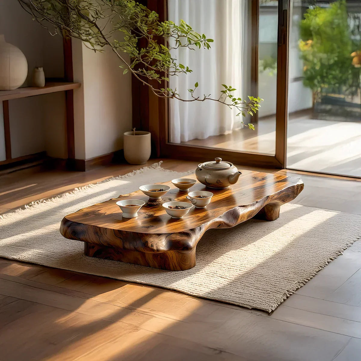 Low Solid Wood Tea Table for Minimalist Zen Interiors