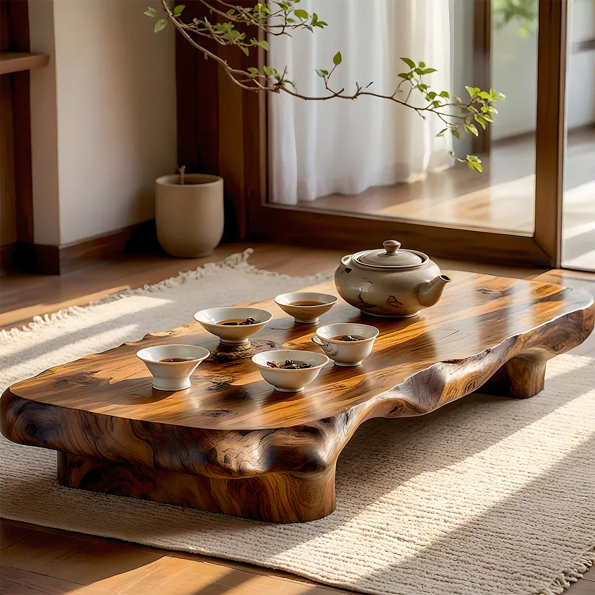 Low Solid Wood Tea Table for Minimalist Zen Interiors