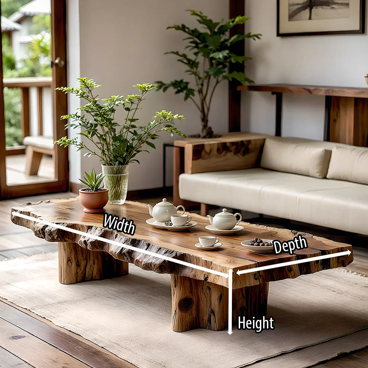 Live Edge Solid Wood Coffee Table for Zen Living Room