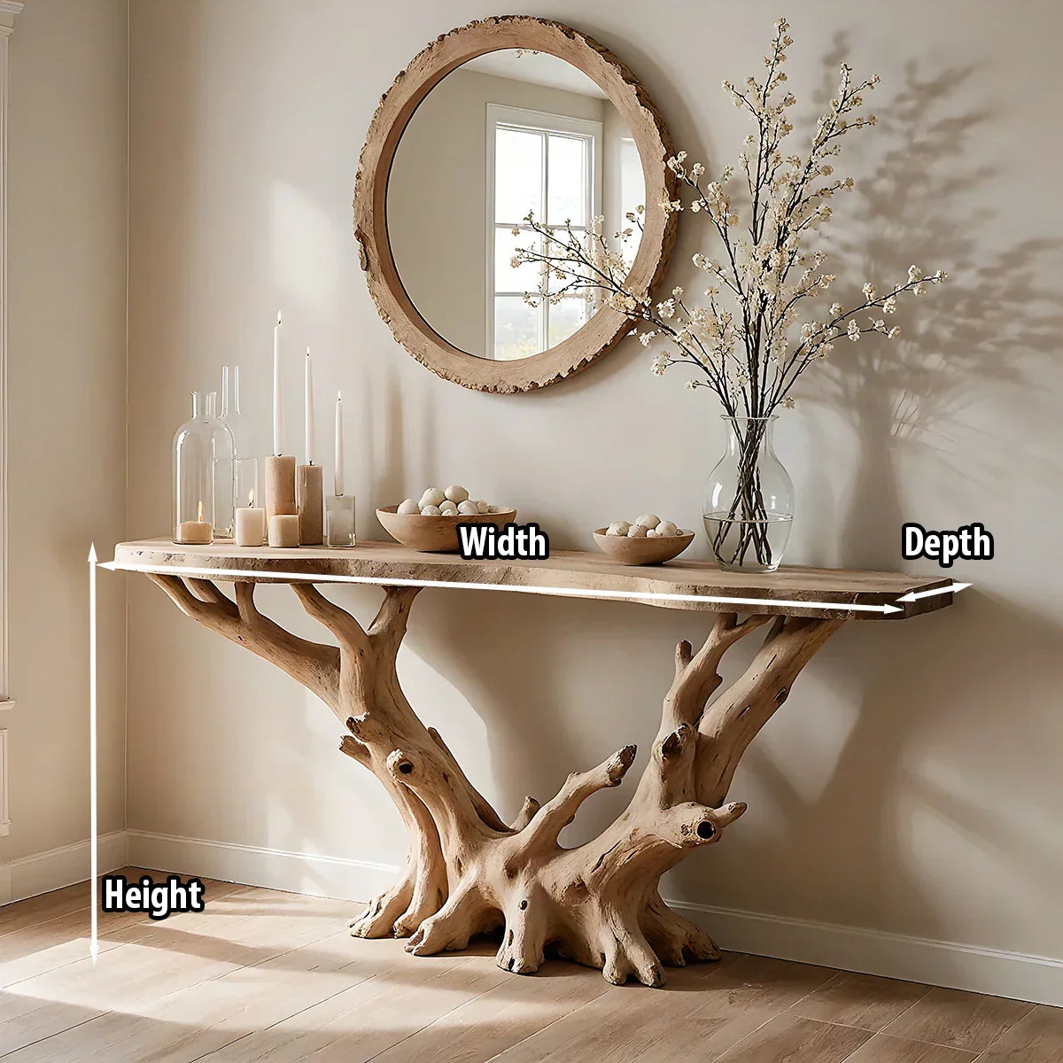 Natural Solid Wood Branch Console Table for Organic Entryway