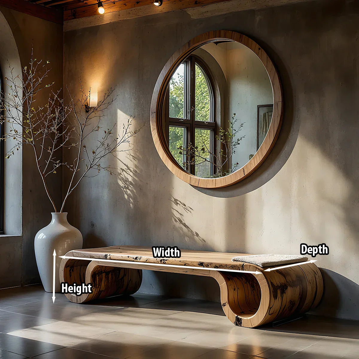 Curved Solid Wood Bench with Double Loop Ends for Modern Entryway