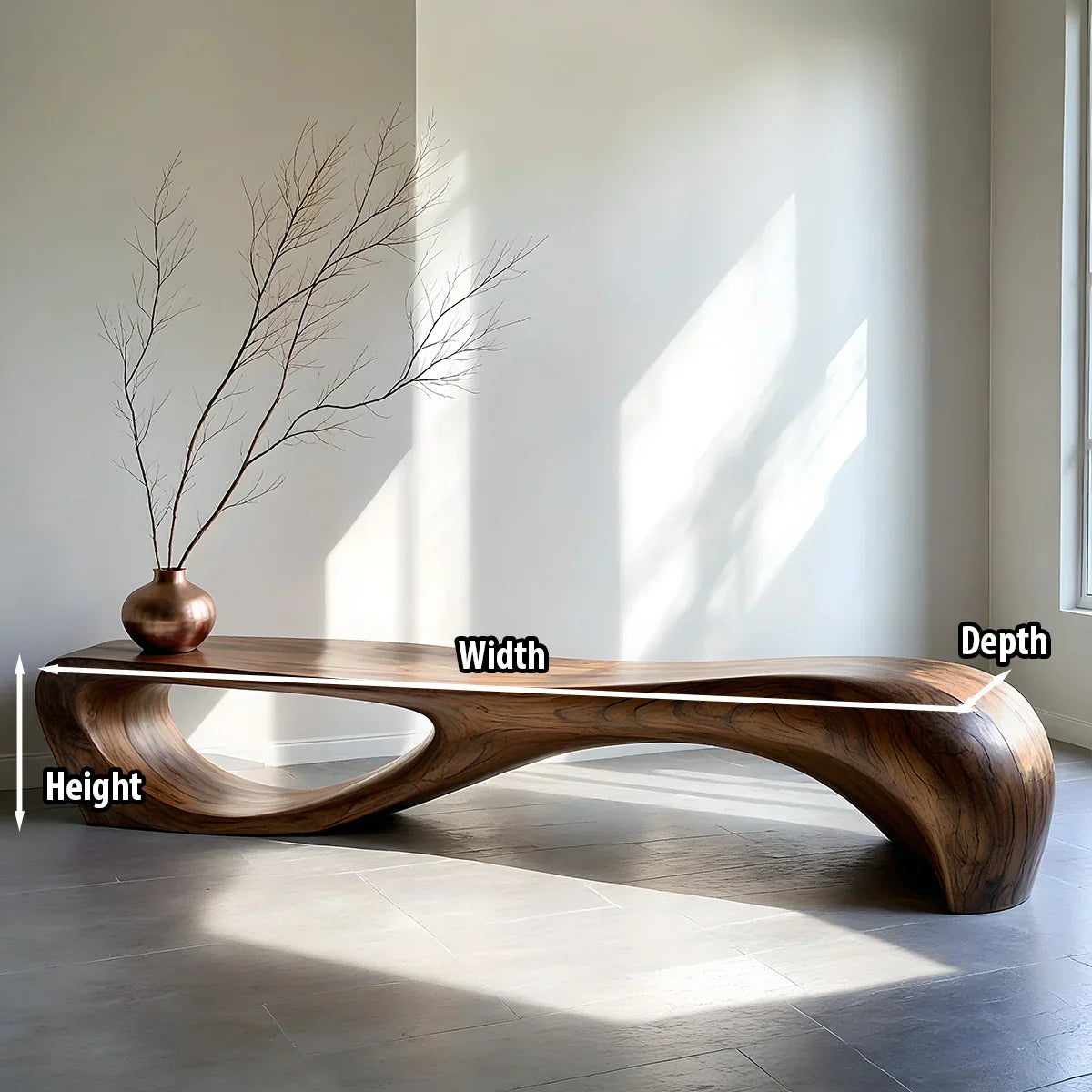 Organic Solid Wood Bench with Flowing Arch Base for Modern Space