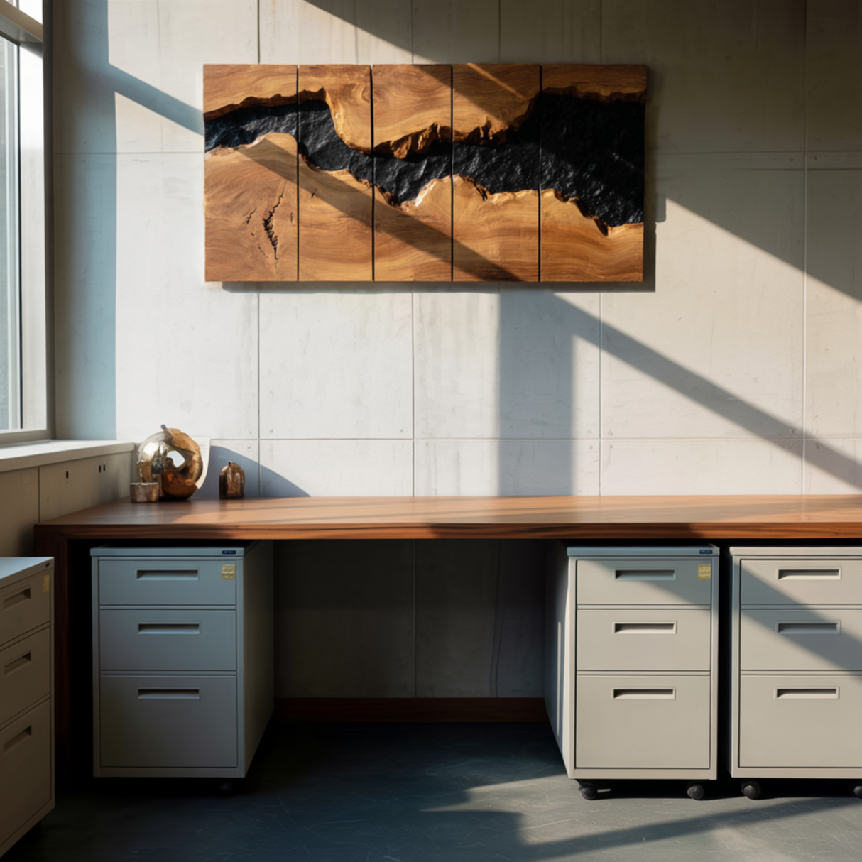 Large Solid Wood River Horizon Panel Wall Sculpture for Modern Living Rooms