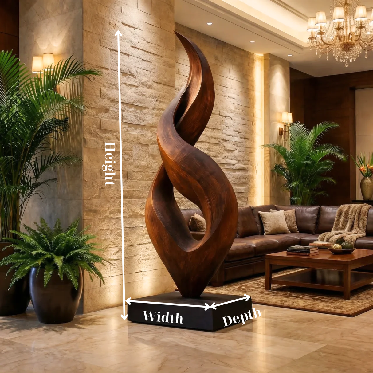 Abstract Twisting Floor Sculpture for Indoor or Covered Outdoor Spaces