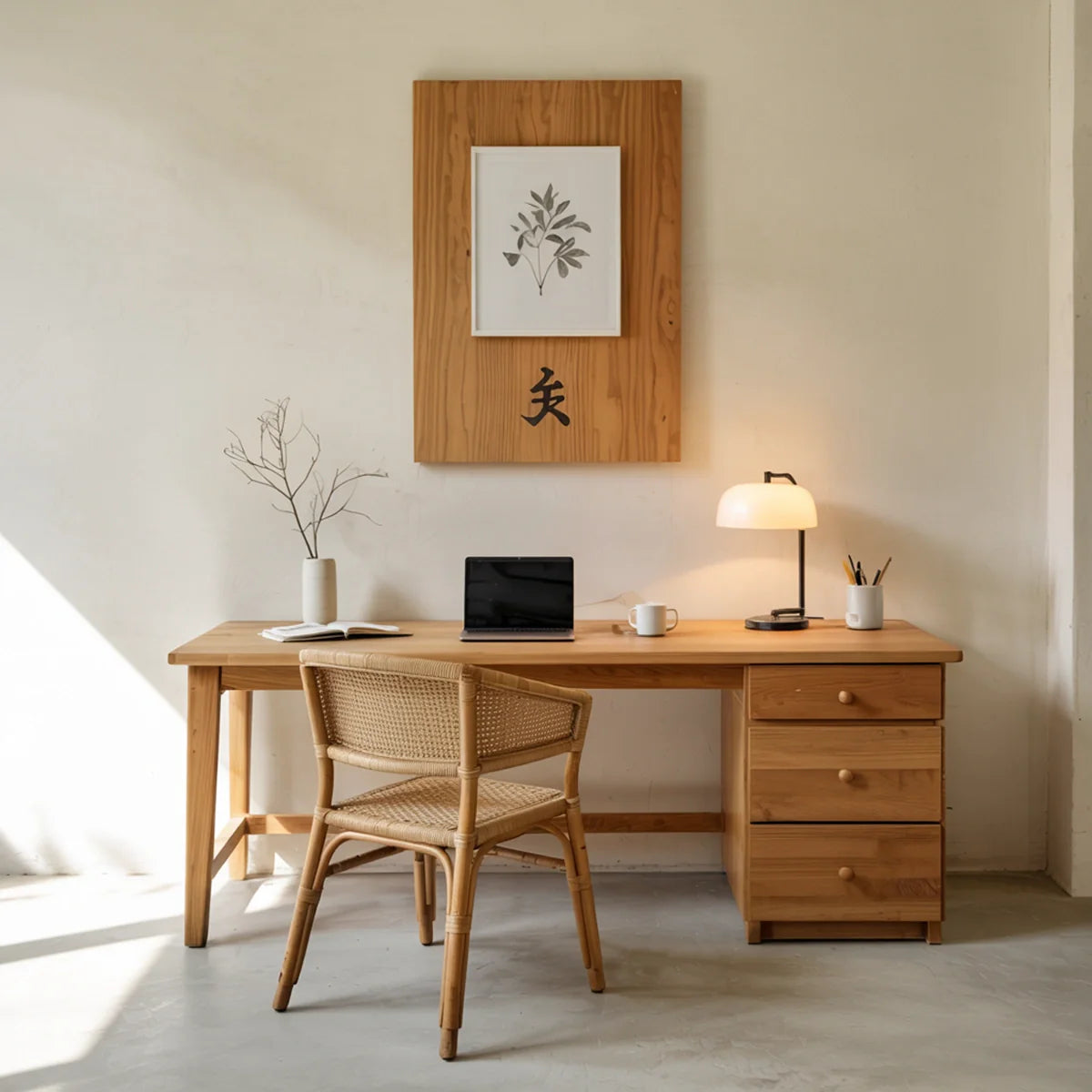 Minimalist Solid Wood Desk with Drawers Handmade Wooden Office Desk Natural Writing Table with Storage