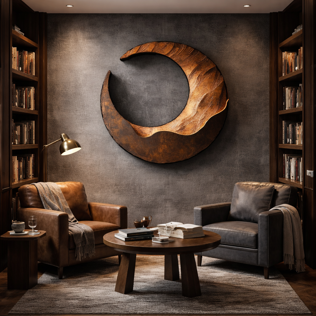 Large Solid Wood Crescent Wall Sculpture for Modern Living Rooms