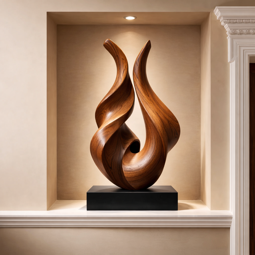 Handmade Abstract Wood Sculpture Modern Twisted Table Decor
