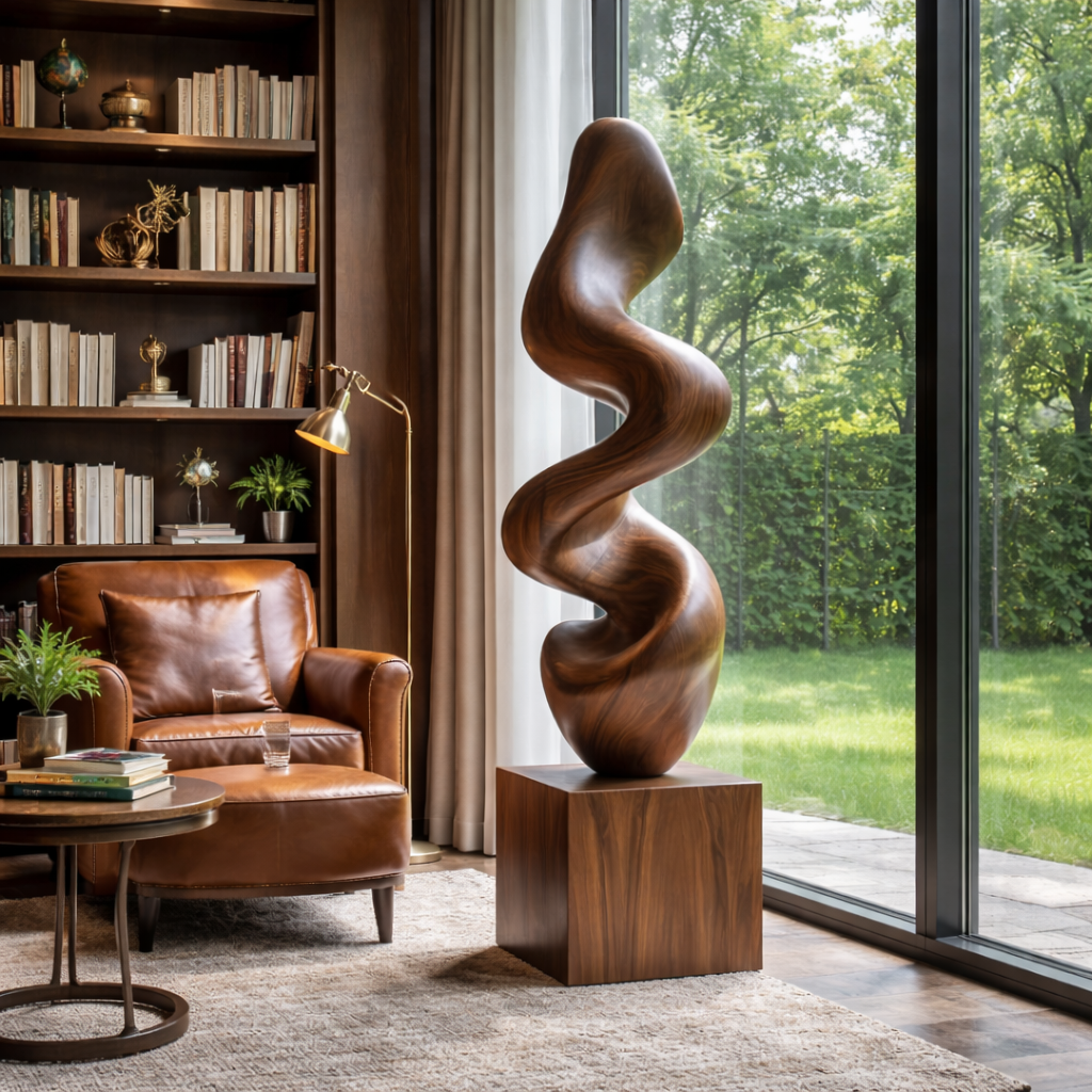 Contemporary Solid Wood Flow Sculpture for Living Room Accent Display