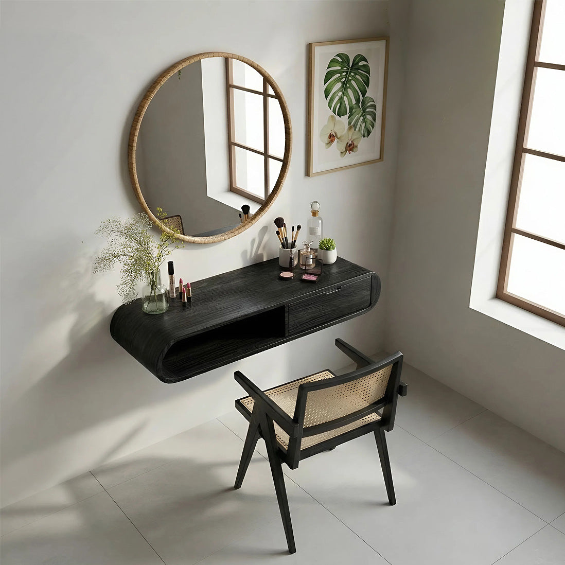 Floating Solid Wood Vanity with Rounded Drawer