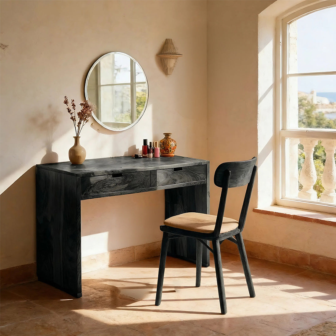 Solid Wood Vanity Table with Drawers for Warm Minimalist Interiors