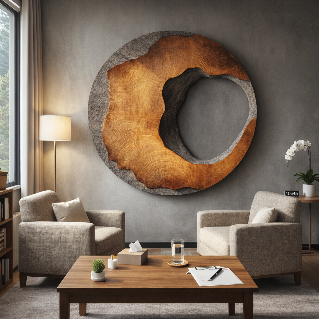 Eroded Edge Round Solid Wood Wall Sculpture for Modern Interiors
