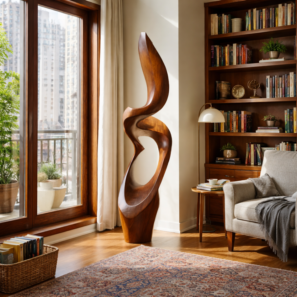Modern Solid Wood Flow Sculpture for Living Room Display