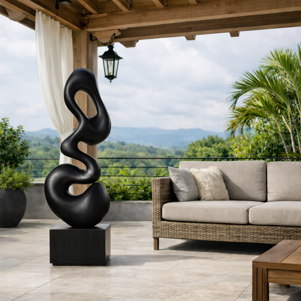 Modern Curved Solid Wood Sculpture for Living Room