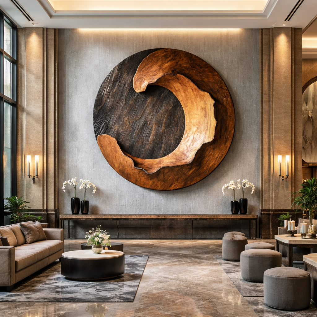 Modern Organic Solid Wood Wall Sculpture for Living Room Spaces