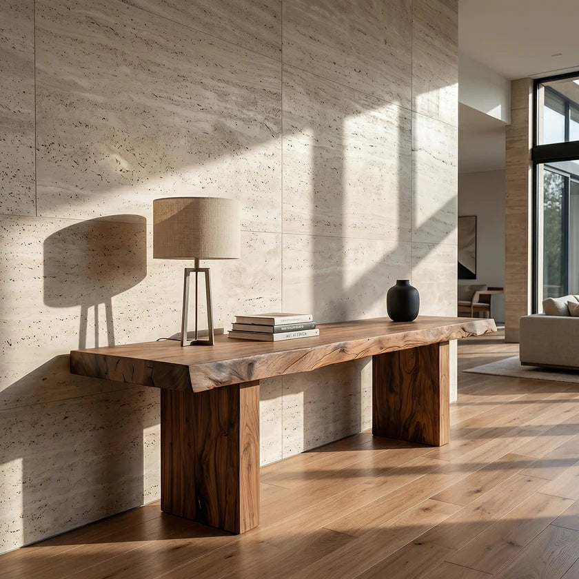 Rustic Live Edge Solid Wood Console Table with Block Legs