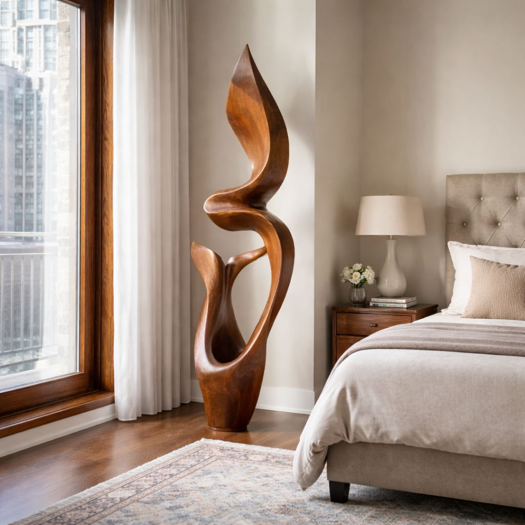 Organic Sculptural Solid Wood Sculpture for Modern Living Room Decor