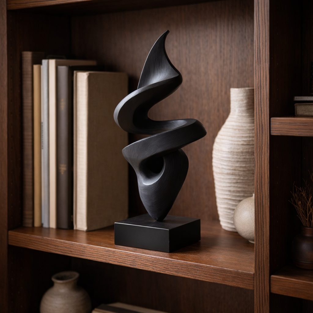 Abstract Spiral Wood Sculpture Modern Minimalist Handmade Art Decor