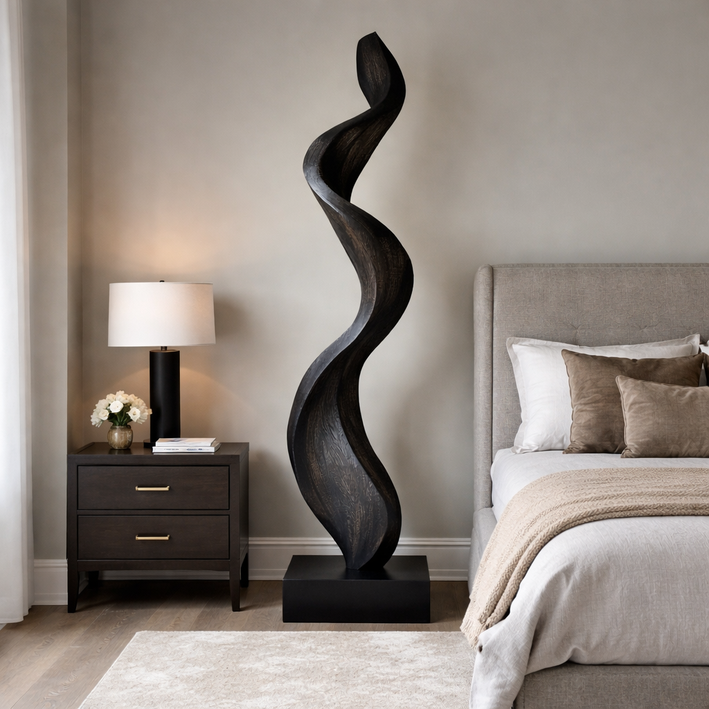 Modern Abstract Solid Wood Sculpture for Living Room Display