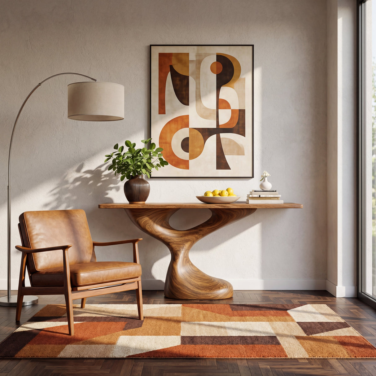 Twist Loop Sculptural Solid Wood Console Table with Hollow Organic Base