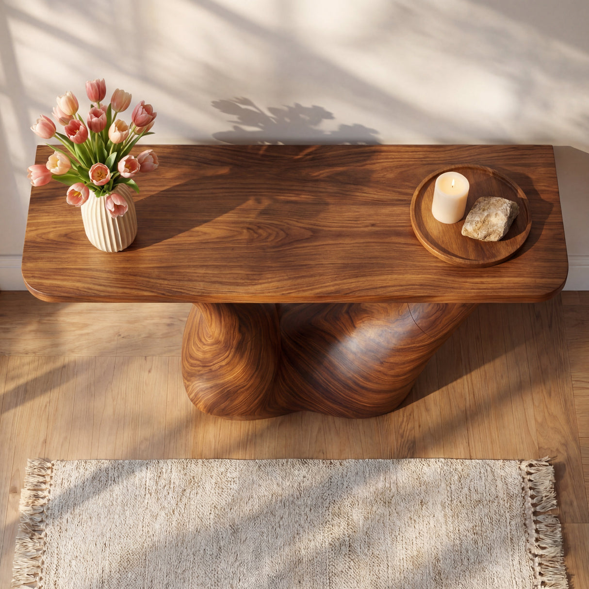 Sculptural Solid Wood Console Table with Open Arch Base