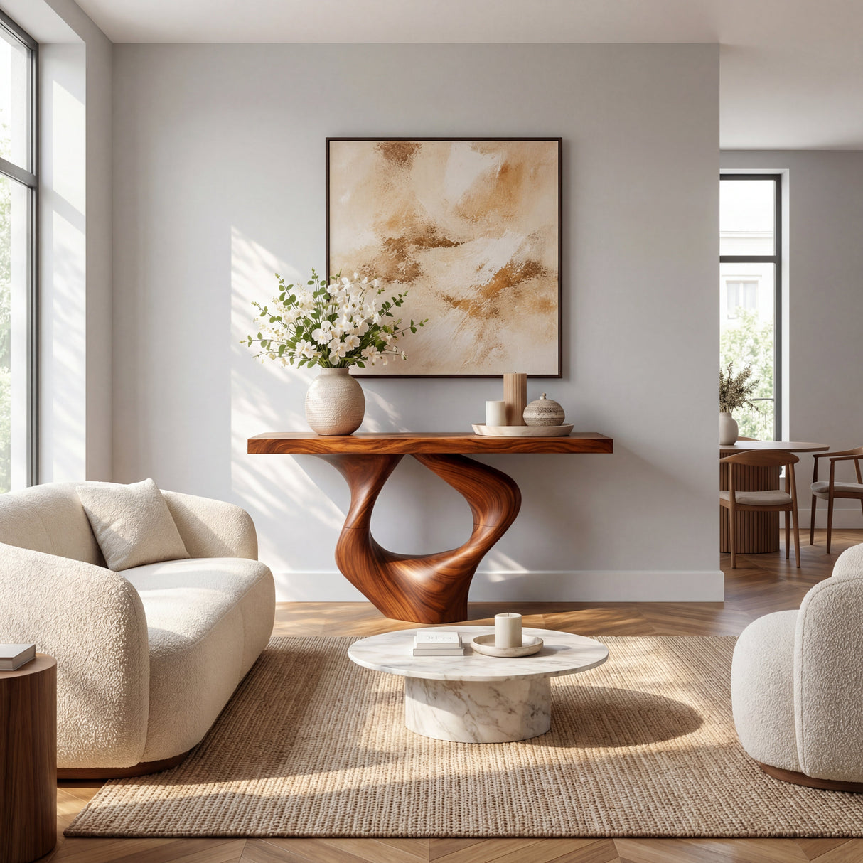 Teardrop Loop Sculptural Solid Wood Console Table with Open Core Base