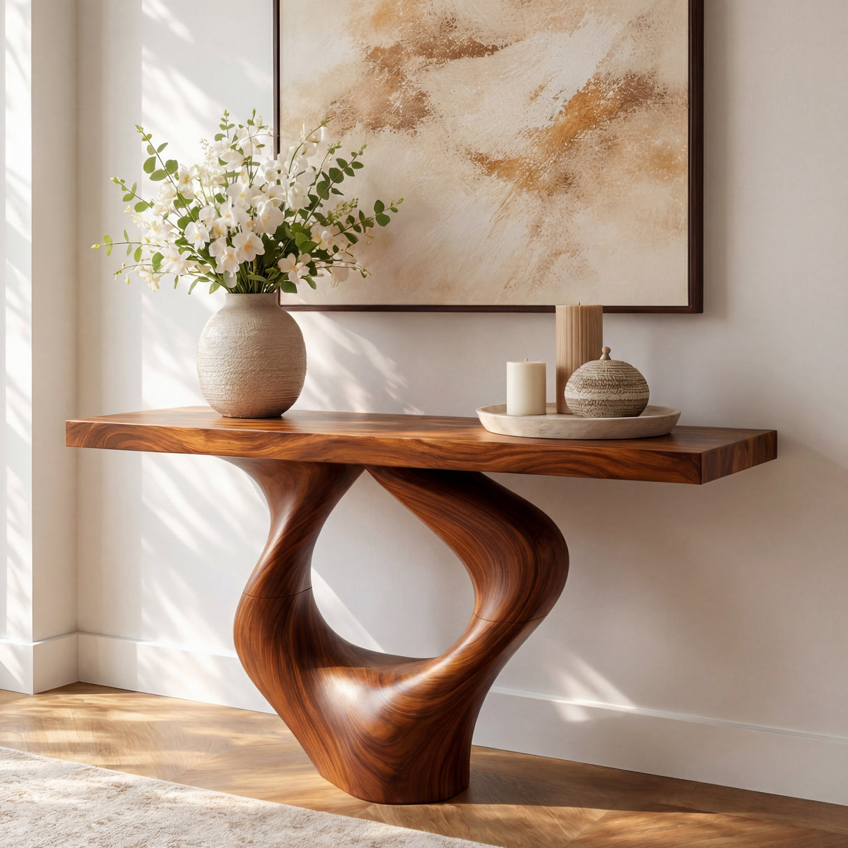 Teardrop Loop Sculptural Solid Wood Console Table with Open Core Base