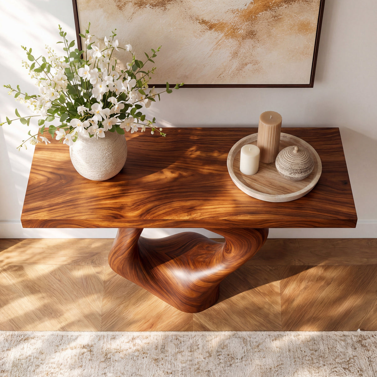 Teardrop Loop Sculptural Solid Wood Console Table with Open Core Base