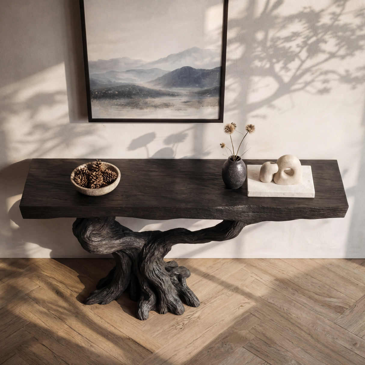 Blackwood Trunk Sculptural Console Table with Extended Branch Base
