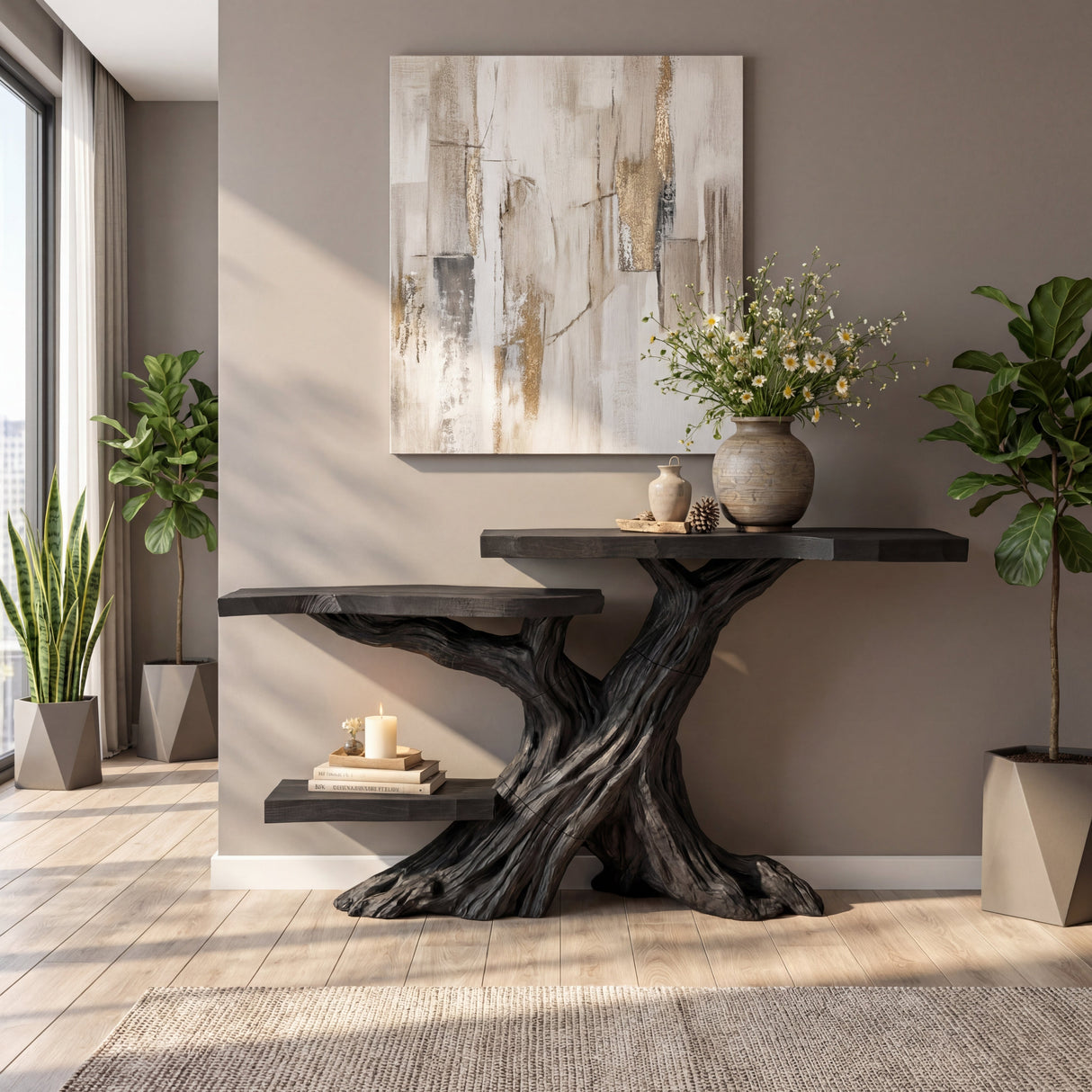 Organic Tiered Solid Wood Accent Table