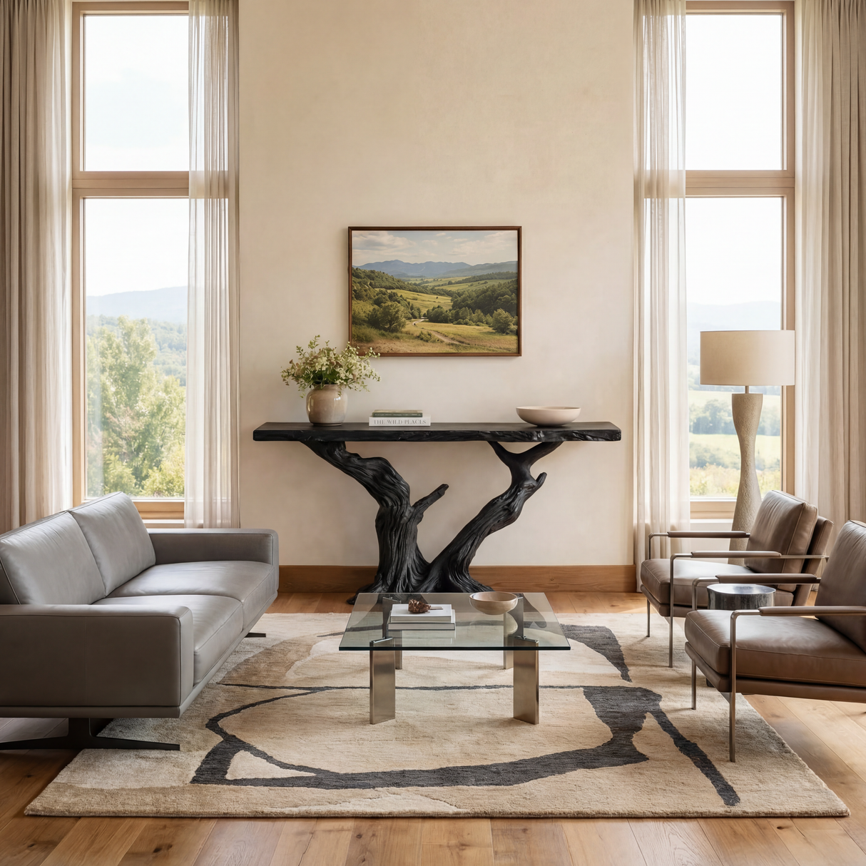 Twin Trunk Solid Wood Console Table