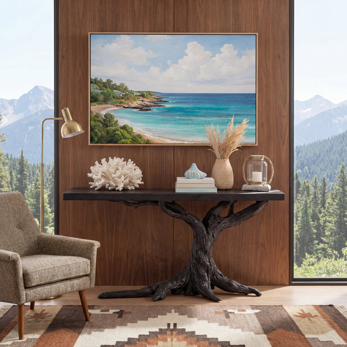 Branch Pedestal Solid Wood Console Table