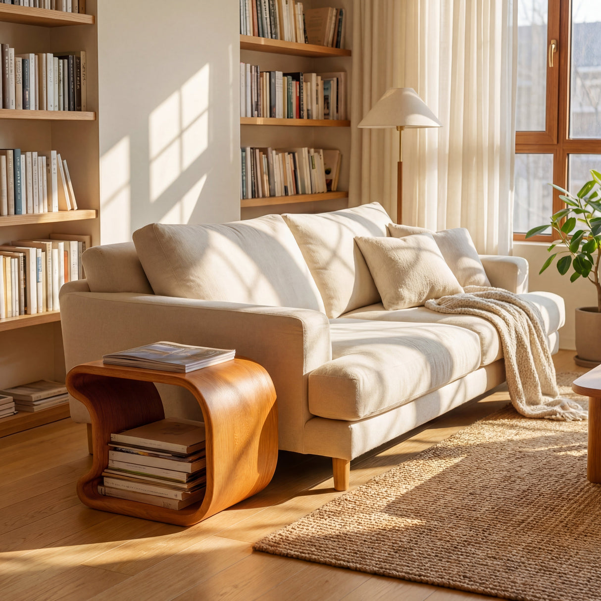 Modern Sculptural Solid Wood Side Table for Living Rooms and Reading Nooks