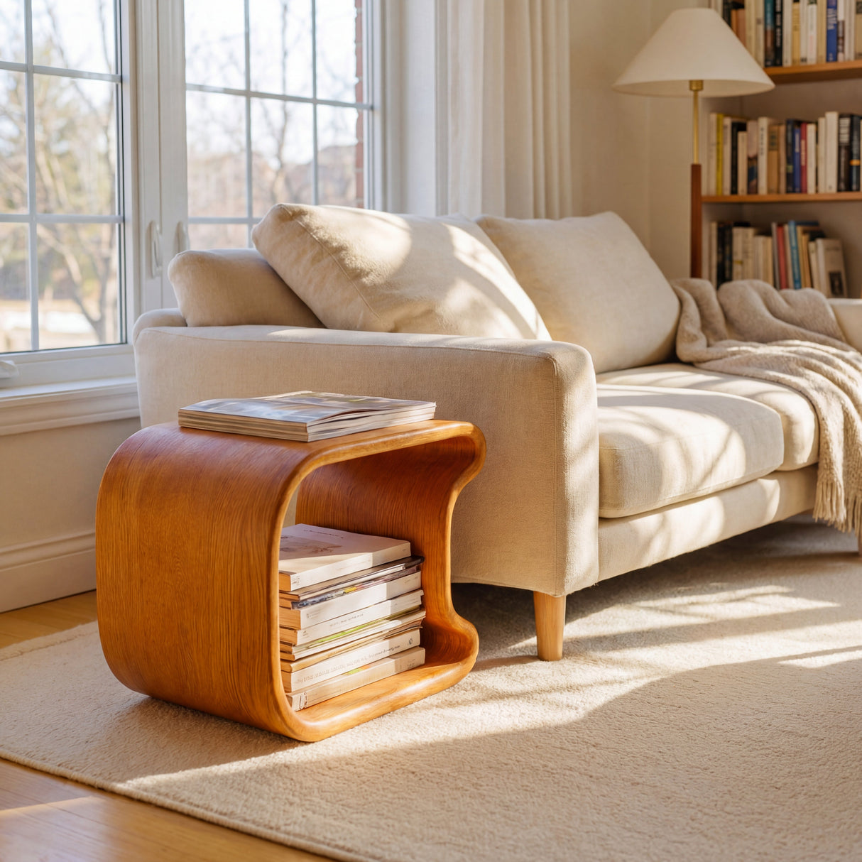Modern Sculptural Solid Wood Side Table for Living Rooms and Reading Nooks