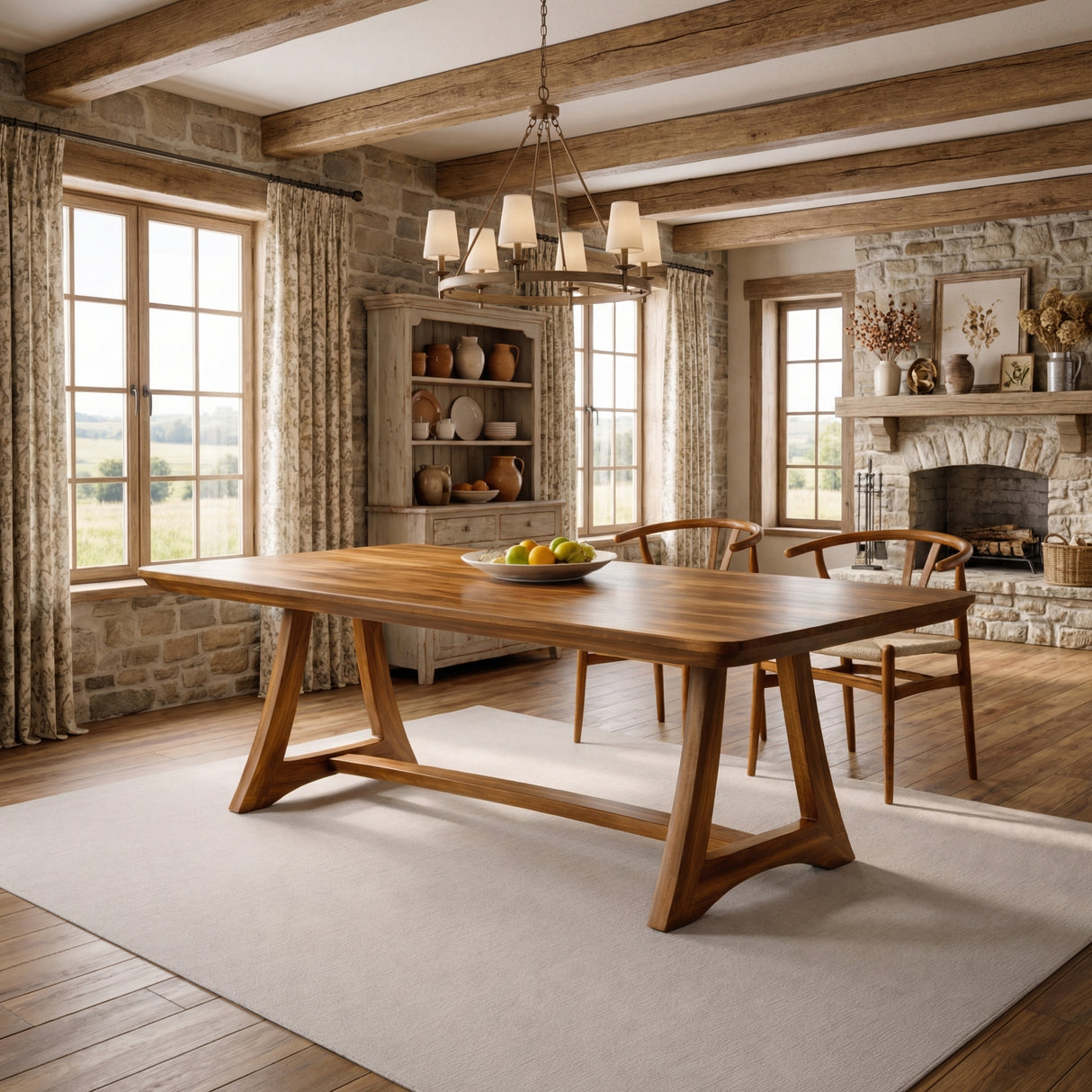 Rectangular Solid Wood Dining Table with Minimalist Frame Base for Dining Room