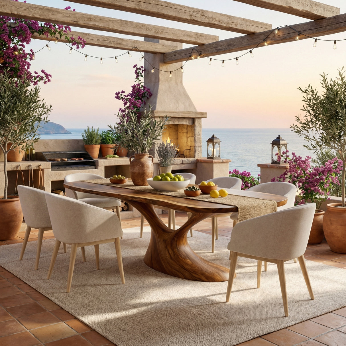 Organic Solid Wood Dining Table with Sculptural Flowing Base for Dining Room