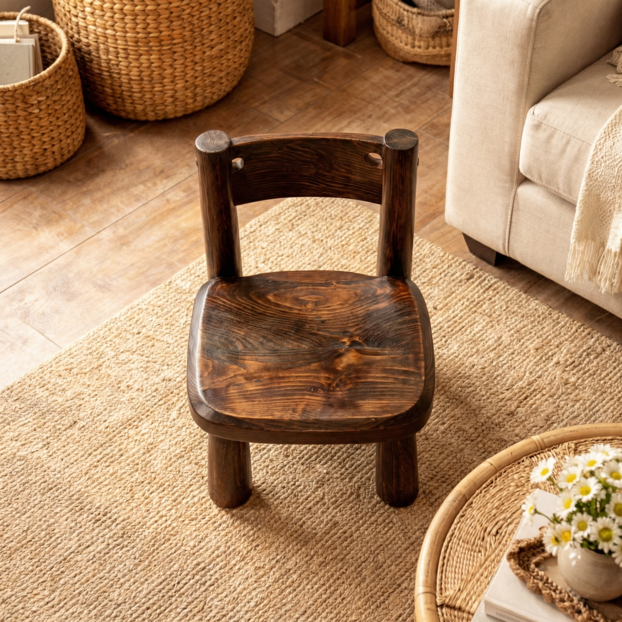 Solid Wood Kids Chair with Curved Seat for Playrooms or Classrooms