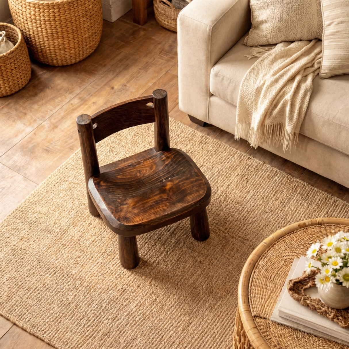 Solid Wood Kids Chair with Curved Seat for Playrooms or Classrooms