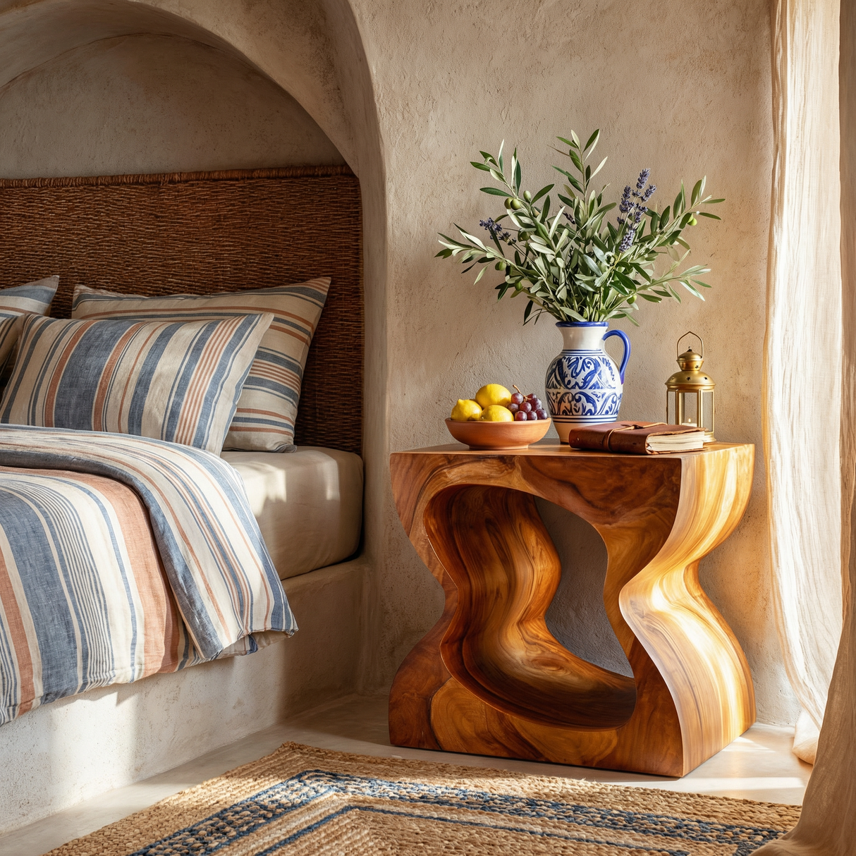 Handcrafted Solid Wood Nightstand with Sculptural Cutout Base for Bedroom