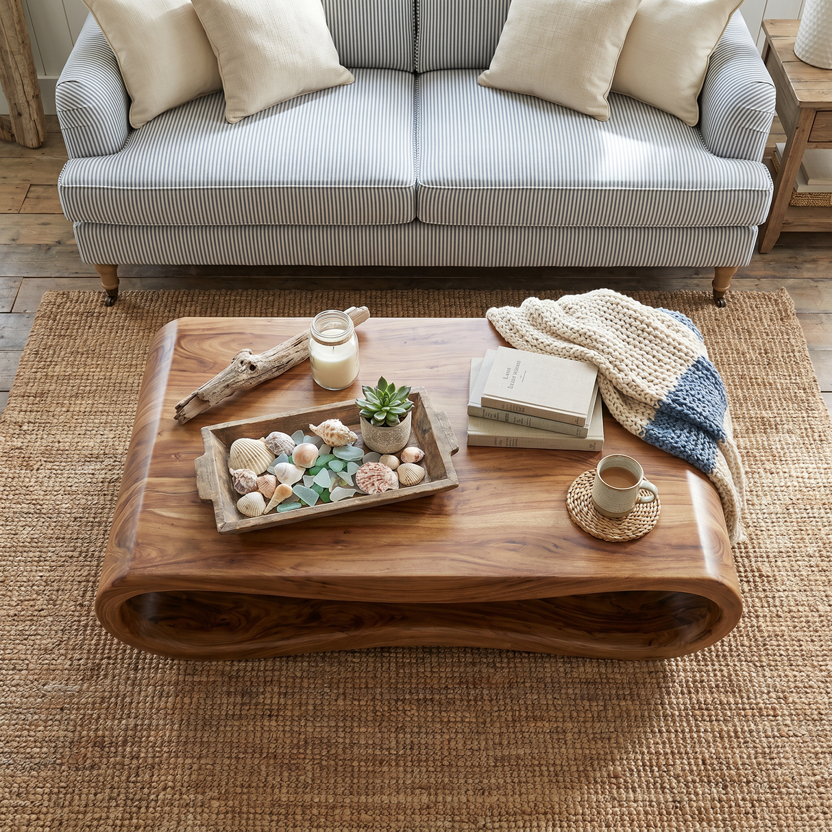 Organic Solid Wood Coffee Table with Sculptural Open Base