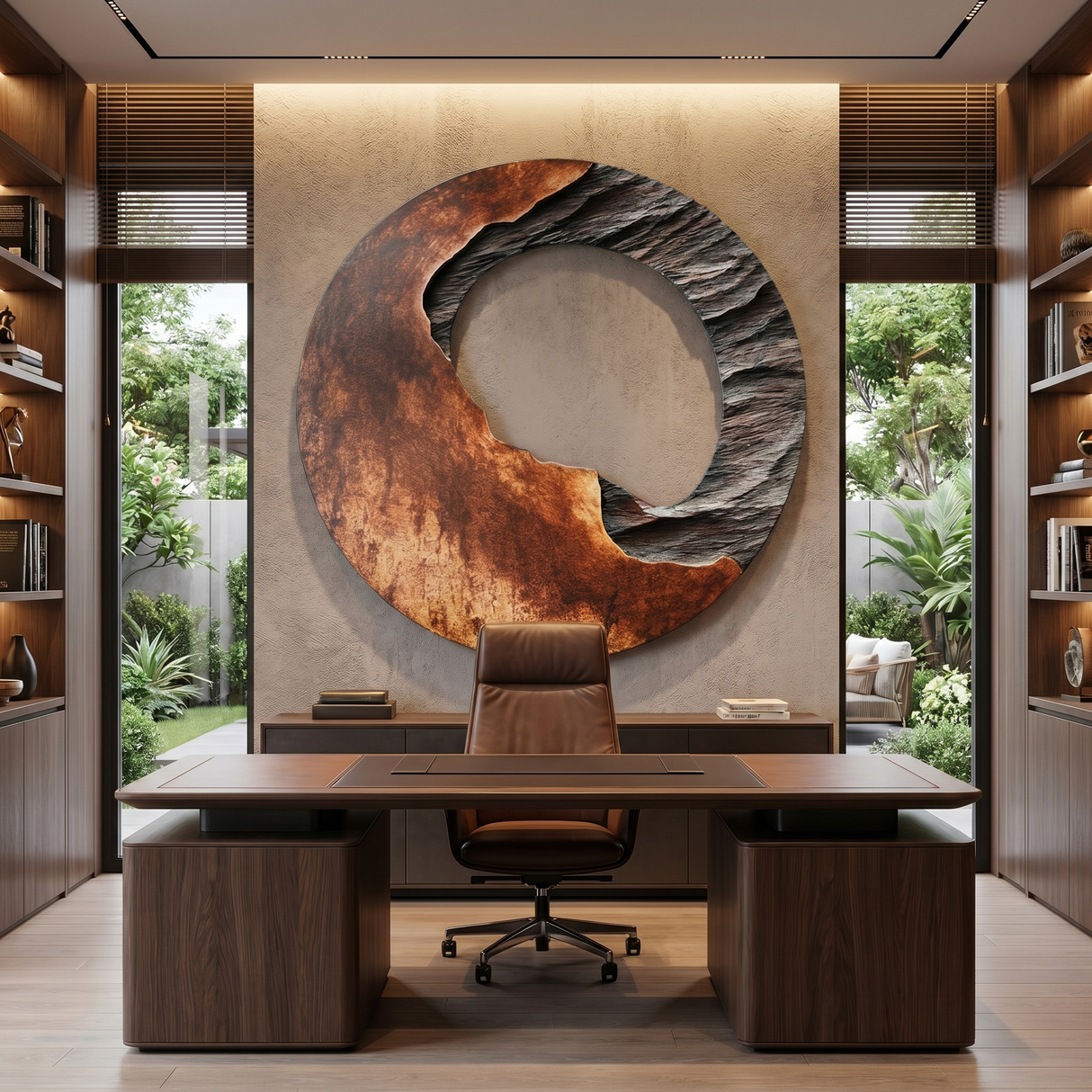 Solid Wood Wall Sculpture with Raw Edge Open Center Design