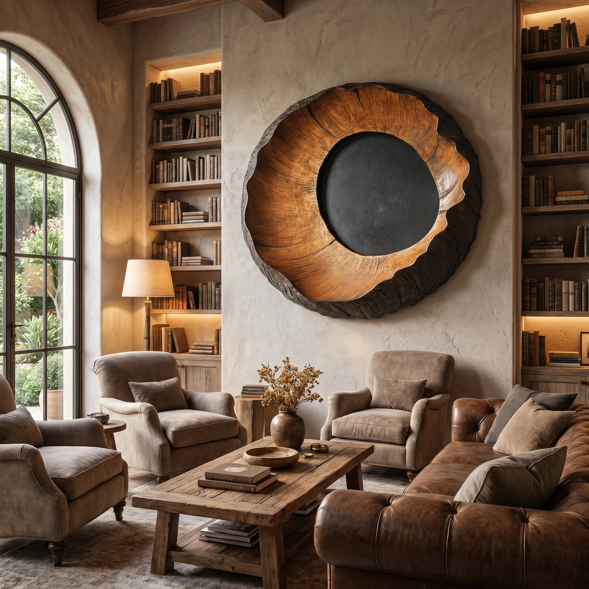 Handcrafted Solid Wood Wall Sculpture with Organic Circular Form