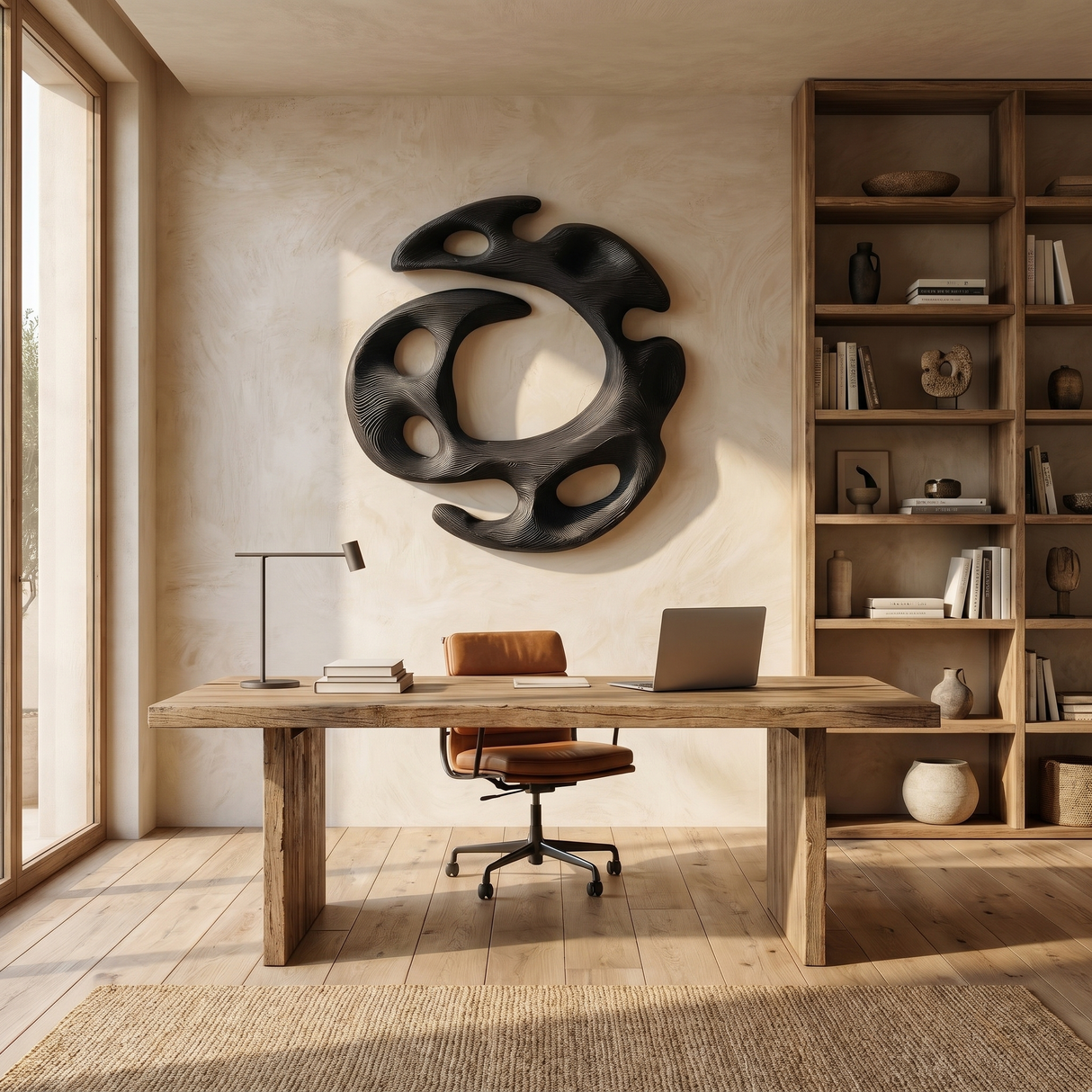 Handcrafted Solid Wood Wall Sculpture with Organic Open Circular Form