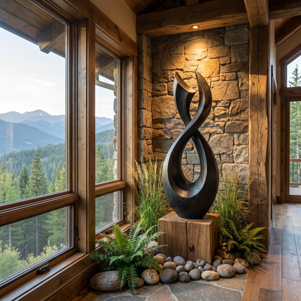 Handcrafted Solid Wood Garden Sculpture with Twisting Open Form