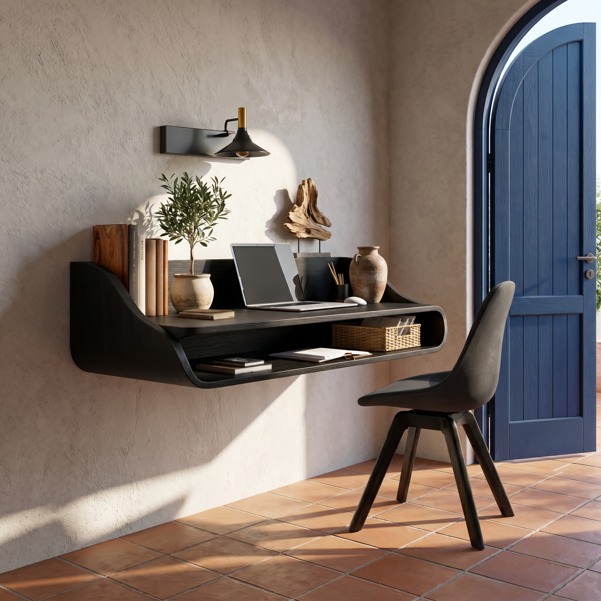 Floating Solid Wood Desk with Soft Architectural Curves