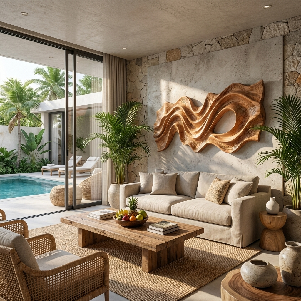 Flowing Ribbon Wood Wall Sculpture with Organic Cutout