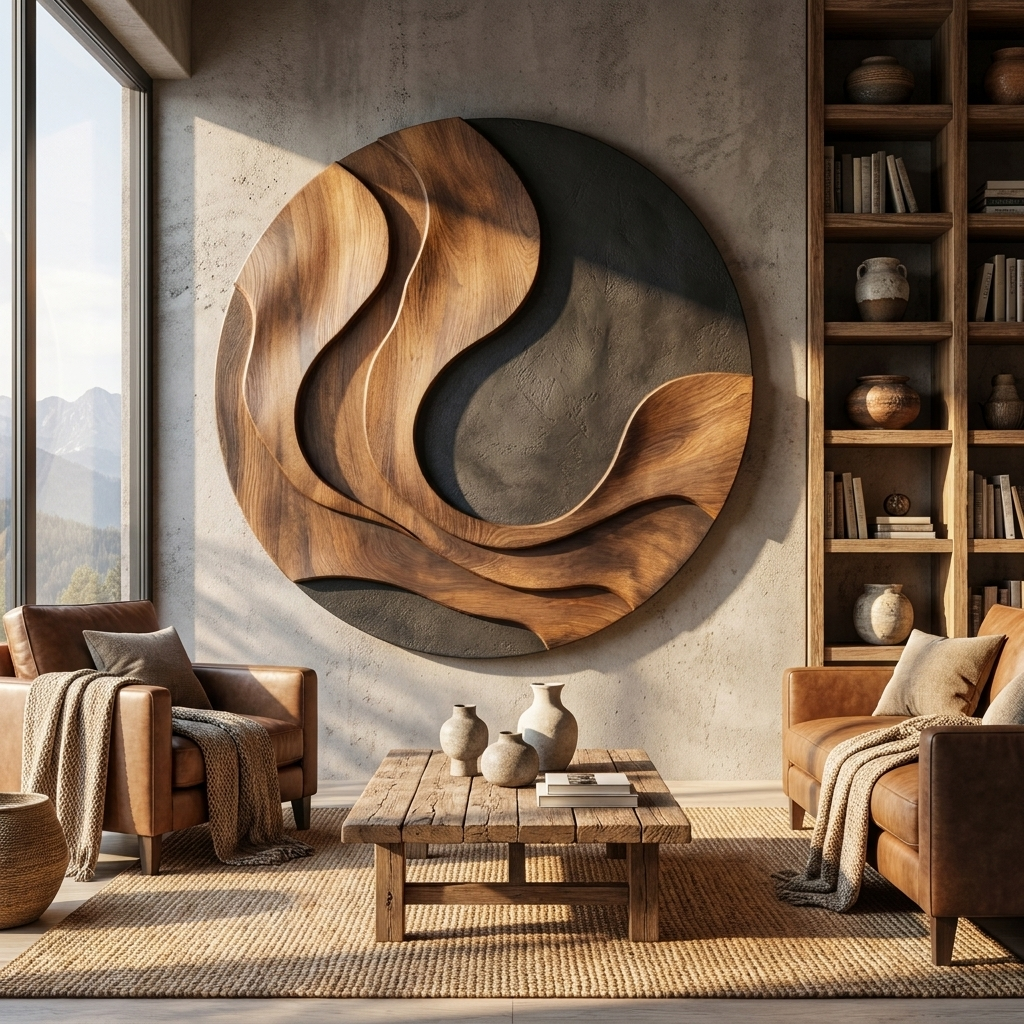 Wall Sculpture Solid Wood Organic Modern Panel for Living Room Decor