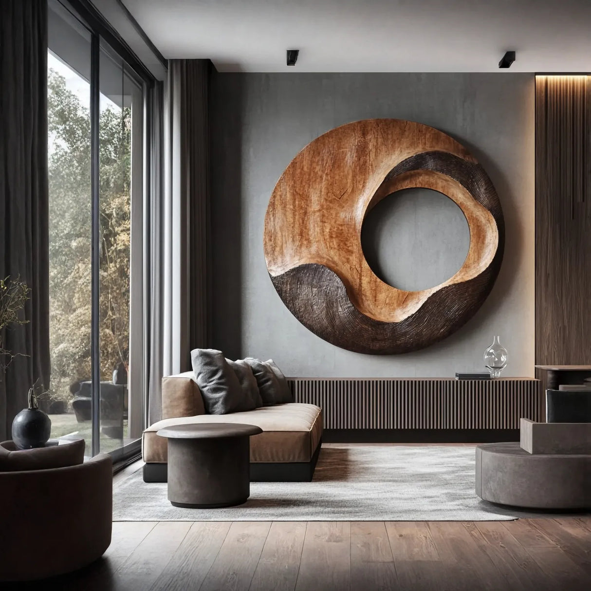 Contemporary Solid Wood Wall Sculpture for Living Room