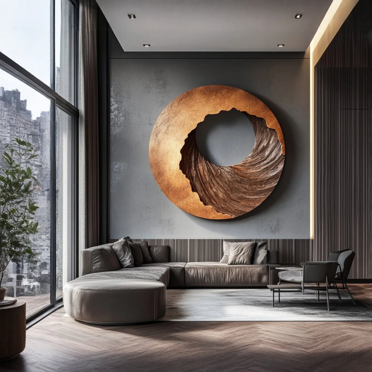 Abstract Solid Wood Spiral Wall Sculpture for Luxury Feature Walls
