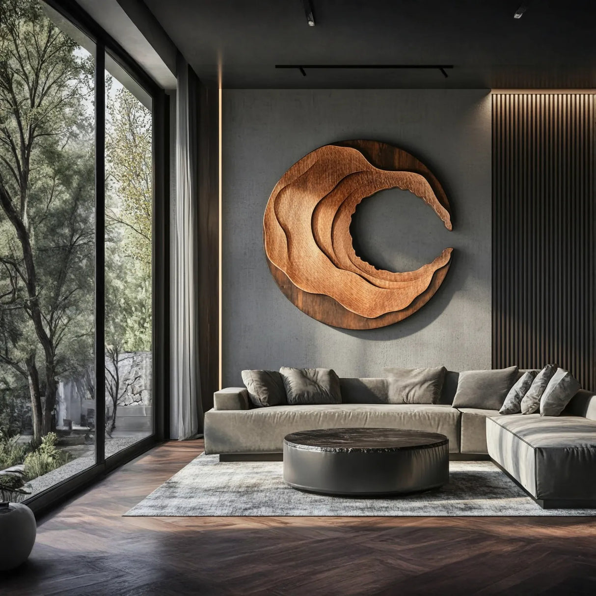 Large Solid Wood Layered Wall Sculpture for Living Room